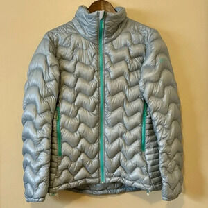 MEC| Women’s Silver Tremblant Puffer Winter Jacket w/Turquoise Trim Size M